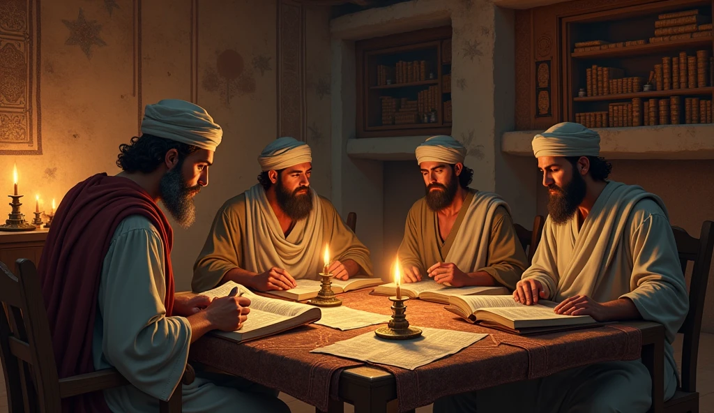 "Description: Illustrate the dynamic interplay between ancient scripture and modern thought in shaping beliefs about the afterlife. Show scenes of scholars, theologians, and everyday believers engaging in study, contemplation, and interpretation of biblical teachings within contemporary contexts.

Details: Use contrasting imagery to depict ancient scriptures alongside modern texts and media representations. Include symbols of timeless truths and evolving interpretations, such as scrolls, books, digital screens, and symbolic imagery of Heaven and Hell. Show expressions of intellectual inquiry, spiritual discovery, and respectful debate among individuals exploring the intersections of faith, culture, and contemporary knowledge.
"