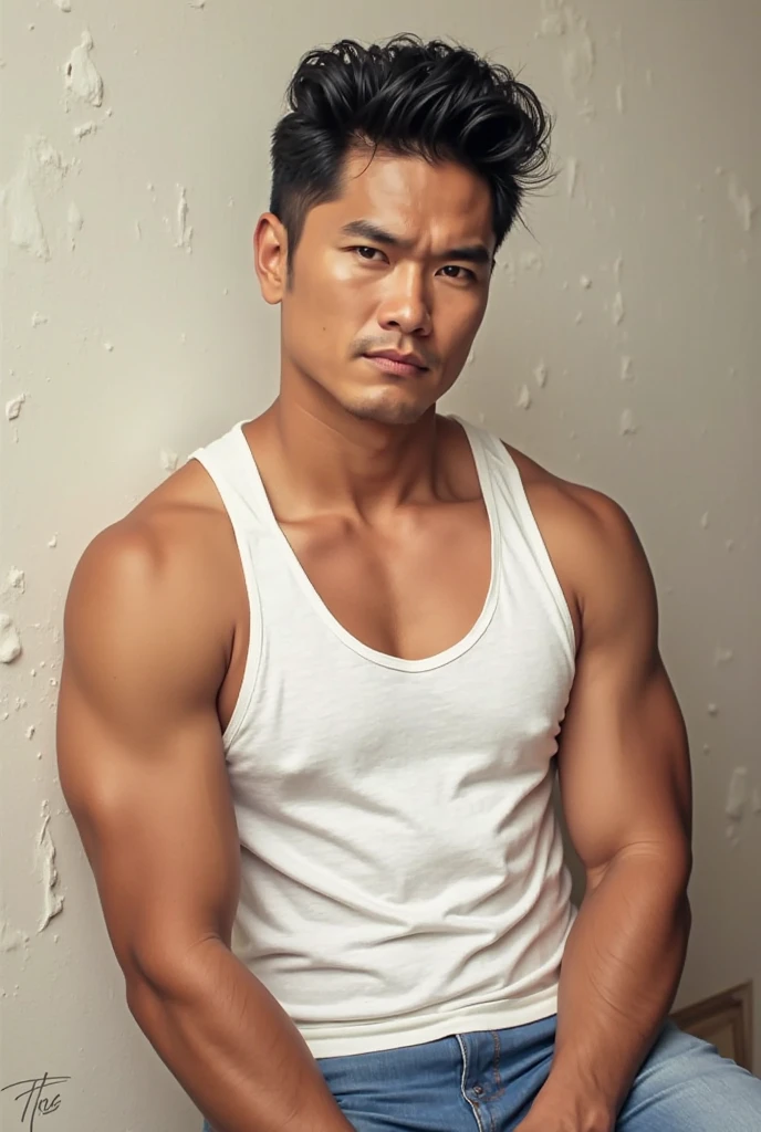 A handsome bodhisattva, a handsome Asian man of 25 years old, muscular man, dressed in monk's clothing,