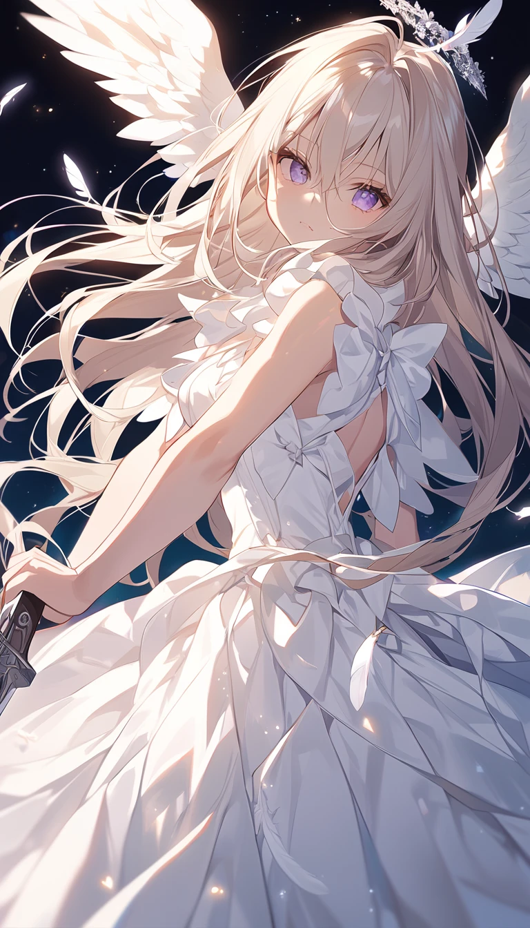 Anime girl with long hair and angel wings holding a knife, angel girl ...