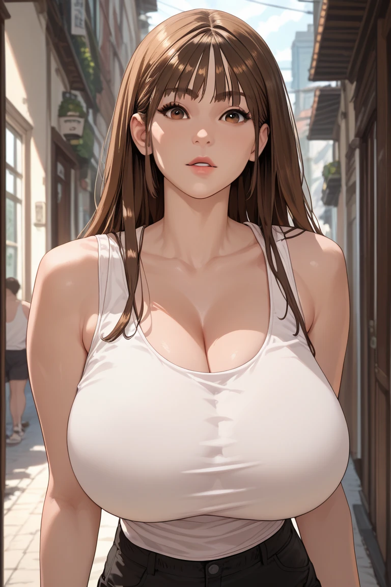 A girl who looks like a marshmallow，独奏，Portrait of an 18-year-old woman on the street，Detailed Tokyo Street，exteriors，Cityscapes，gigantic cleavage breasts，Performances with