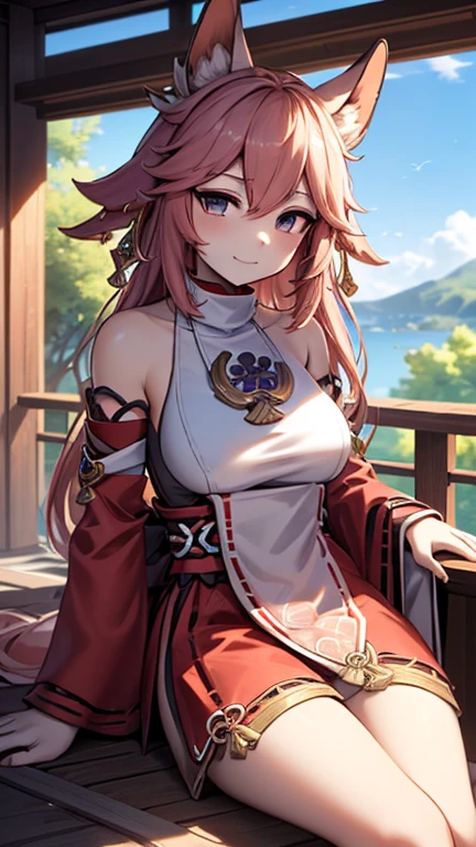ganyu \((genshin impact\)), 1girl, ahoge, arquitectura, flequillo, hombros desnudos, campana, guantes negros, pantimedias negras, ((cabello rojo)), rubor, pechos, nudo chino, mangas separadas, arquitectura de Asia oriental, nudo de flores, guantes, cuernos, cabello largo, mirando al espectador, pechos medianos, campana del cuello, noche, al aire libre, pantimedias, ojos azules, sidelocks, solo, borla, mangas blancas, ((obra maestra)), (((itsuki nakano)))
