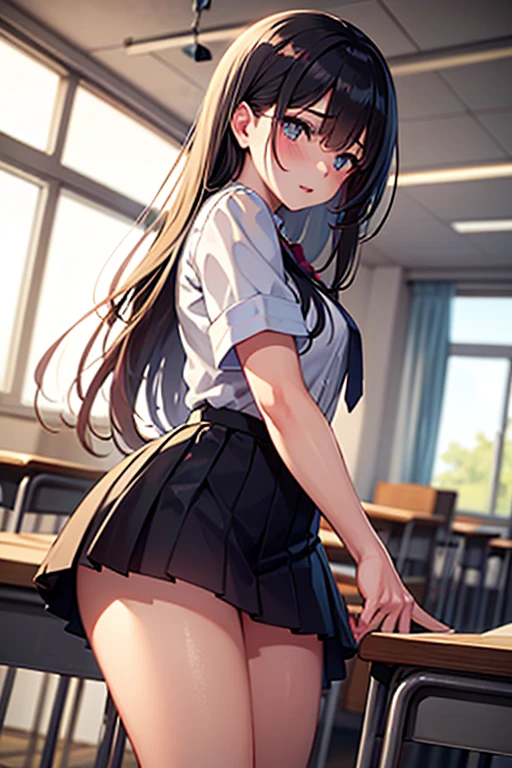 、((((SFW:1.8))))、Stand and spread your legs、 pretty girl, Highest quality、超High resolution、High resolution、Highly detailed CG、8k unit wallpaper、、Beautiful attention to detail、(((school uniform)))、(((Ultra shiny latex panties)))、((( Dark Skin ,Pleated skirt , Cleavage ,)))、(Shiny body,:1.5)、 Embarrassing、(Ahegao)、()、shy、