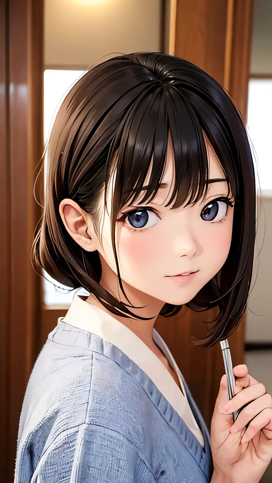 傑作 , 最高品質 , 超高解像度 .
若くて胸が大きく、気品のある素敵な女将。おそらく東アジア人で、長い黒髪を後ろで結い、白い花を飾っている。小川のほとりの岩の上に両足を揃えて、背中はきっちり伸ばした姿勢で座っている。彼女は中央よりやや左に位置し、体は画像の左に傾いている。彼女は上質な織物でできたオフホワイトのゆったりとした着物を着ており、黒い帯を細い赤い紐で結んでいる。脚はきちんと閉じられ、端正な座り方で、着物の長い裾できちんと巻かれ、皮膚は見えない。着物は片袖に手を通して着ておらず、出した状態で着て帯で止められている。片方の背中、片方の肩、片方の腕全体が外に露出して、露出した腕には金のブレスレットがあり、肌との鮮やかなコントラストを描いている。自然光が肌に当たると肌の色が引き立っている。耳には繊細なオシャレなネックレス。露出した腕全体には大きなタトゥーが彫られて、タトゥー全体が見えている。
表情は穏やかで思慮深く、うつむき加減。ほっそりとした体つきで、片側の前髪が少し垂れ下がって、一日活動した感じをかもしだしし、働く大人の女性らしさを出している。10代後半から20代前半に見える。静かな自然の中、頭上を白い鳥が飛んでいる。水面は太陽の光を反射して淡い青みがかった灰色。岩は濃い灰色と茶色が混じっている。照明は明るくソフトで、女性の衣服と水面にハイライトがある。
スタイルはリアルなアニメーションとデジタル・ペインティングで、ディテールとソフトなライティングに重点を置いている。構図はバランスがよく、女性を中心に自然にフレーミングされている。全体的な雰囲気は穏やかで悲しい。
