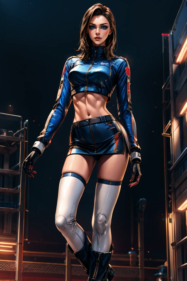 a woman standing in a boxingring, beautiful eyes, beautiful girl, high detail skin, high detail eyes, high detail hair, highres, ultra detailed, sharpen picture, Highly detailed, masterpiece, best quality, photorealistic, dynamic fighting pose
<lora:NagiLora:1> 1girl, long hair, open jacket, spikes on shoulder, strapless, bandeau, fingerless gloves with spikes on knuckles, midriff, belt, choker, underboob, miniskirt,