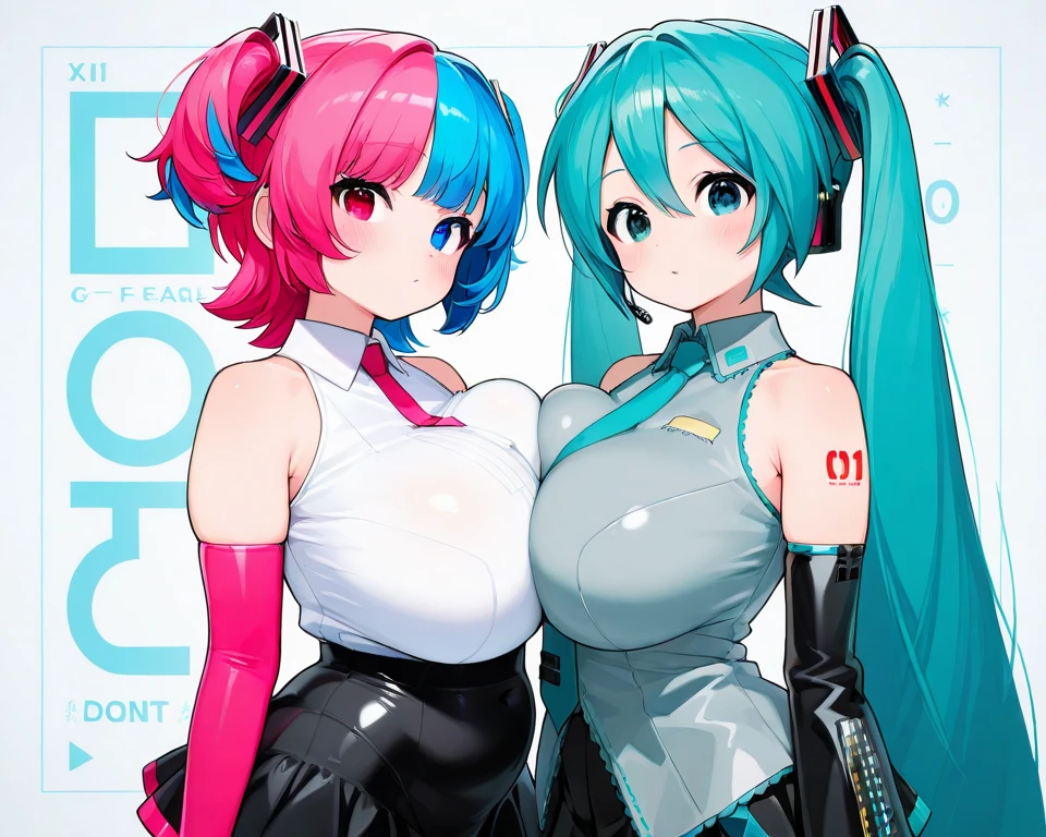top-quality、masuter piece、covers、2girls、(White spacesuit)、(a blond):1.5、(Futuristic, Tight Fit Bodysuit)、head phone、Futuristicサイバーパンク宇宙ステーションの内部、masterpiece、top-quality、