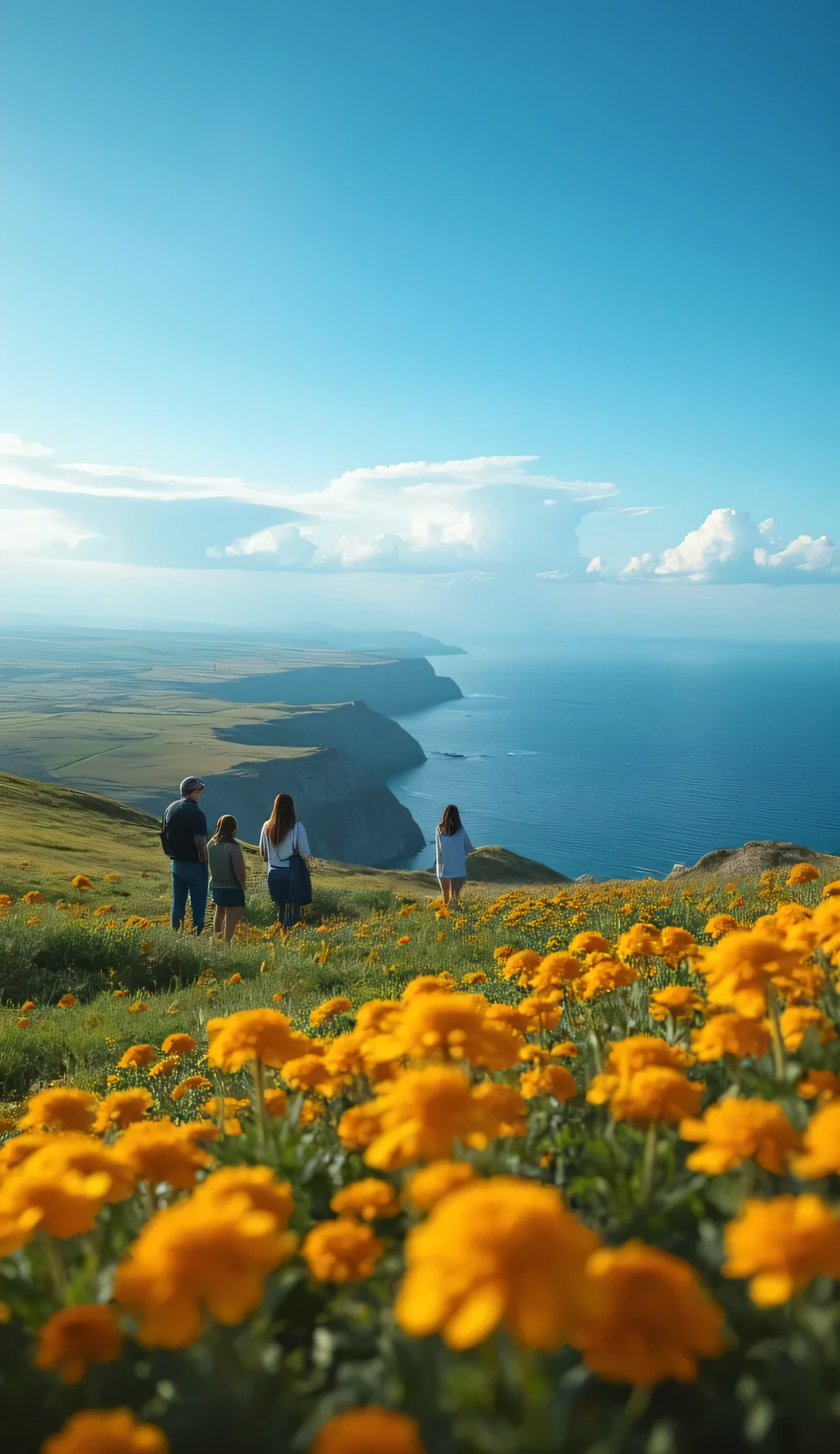 masterpiece、最high quality画像、high quality、Detailed CG Unity 8k Wallpaper、people々、Scenery from a location with spectacular views of the prairie and ocean、Looking at the Prairie、 Scenery Outside the Window 、色とりどりのflower、The Ocean on the Other Side of the Prairie、nature、Blue Sky That Seems to Pass Through、depth of field、high resolution、flower、Chromatic Aberration、Photorealism、very detailed、complicated、High detail、Dramatic、