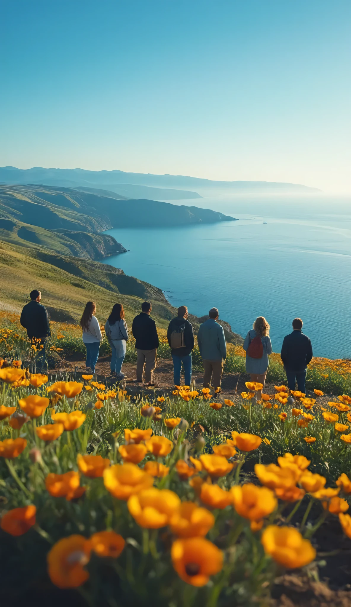 masterpiece、最high quality画像、high quality、Detailed CG Unity 8k Wallpaper、people々、Scenery from a location with spectacular views of the prairie and ocean、Looking at the Prairie、 Scenery Outside the Window 、色とりどりのflower、The Ocean on the Other Side of the Prairie、nature、Blue Sky That Seems to Pass Through、depth of field、high resolution、flower、Chromatic Aberration、Photorealism、very detailed、complicated、High detail、Dramatic、