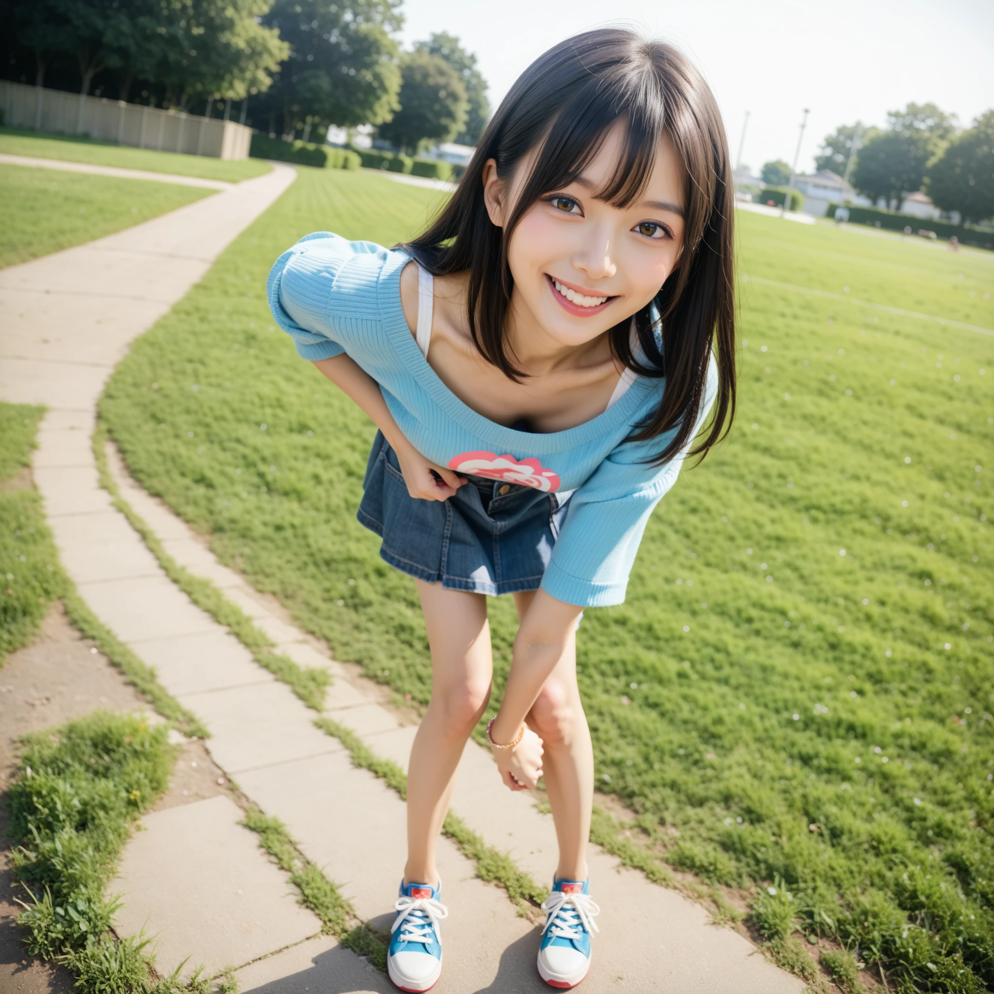 Adult women in Japan、Jump、jump、horizontal line、blue sky