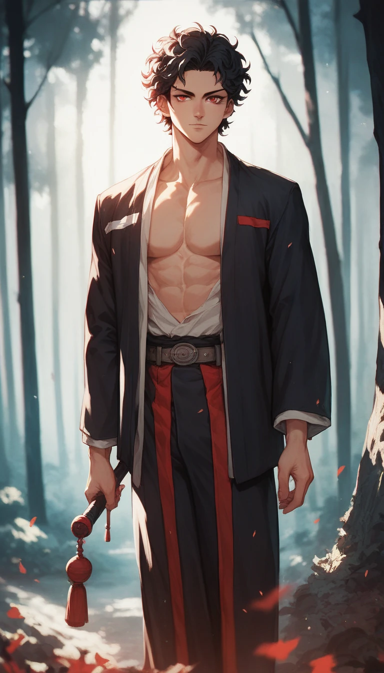 man, vampire. short white hair, kimono, muscular, thin, smoking, holds katana --auto --s2