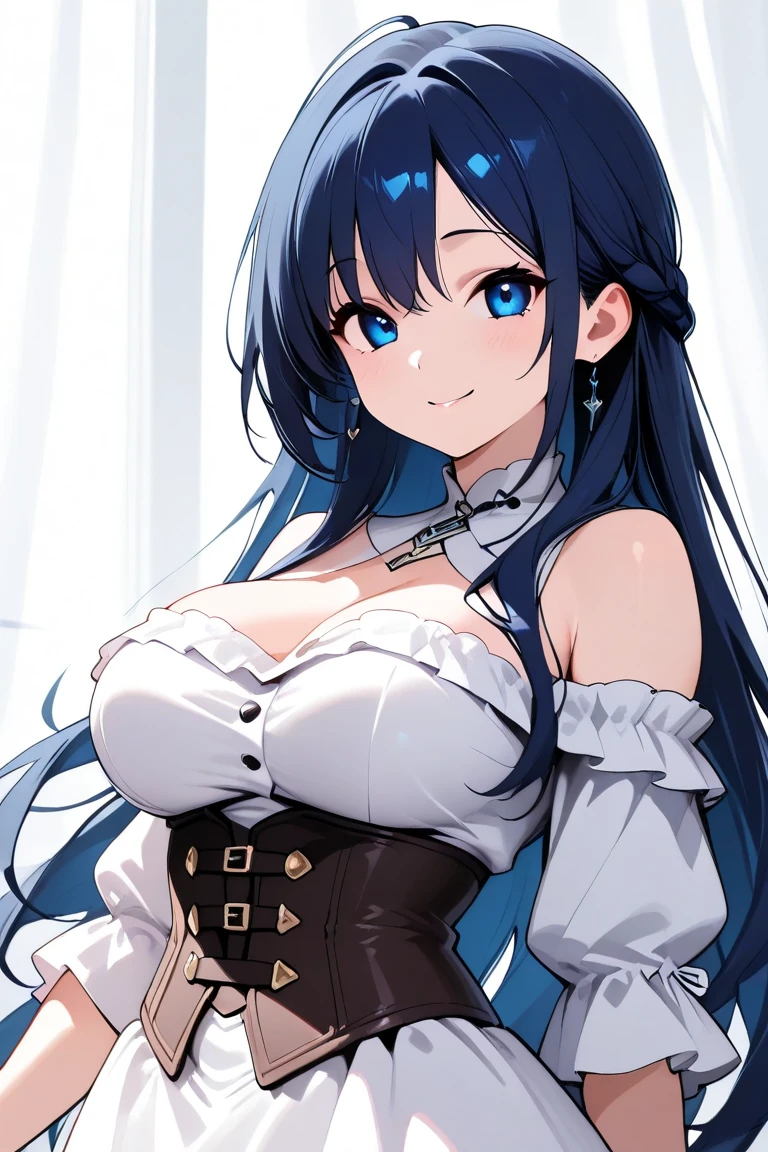 wavy hair, crystal blue eyes, open mouth, horny 25 years old, playfully horny,  cleavage, blouse unbuttoned , skirt, standing, coy smile with open parted lips, (blushing:1.3), looking invitingly at the viewer, seductive eyes, facing the viewer, livingroom background, leaning forward in a doorway, (pov), glowing eyes, necklace, earrings, nsfw,
