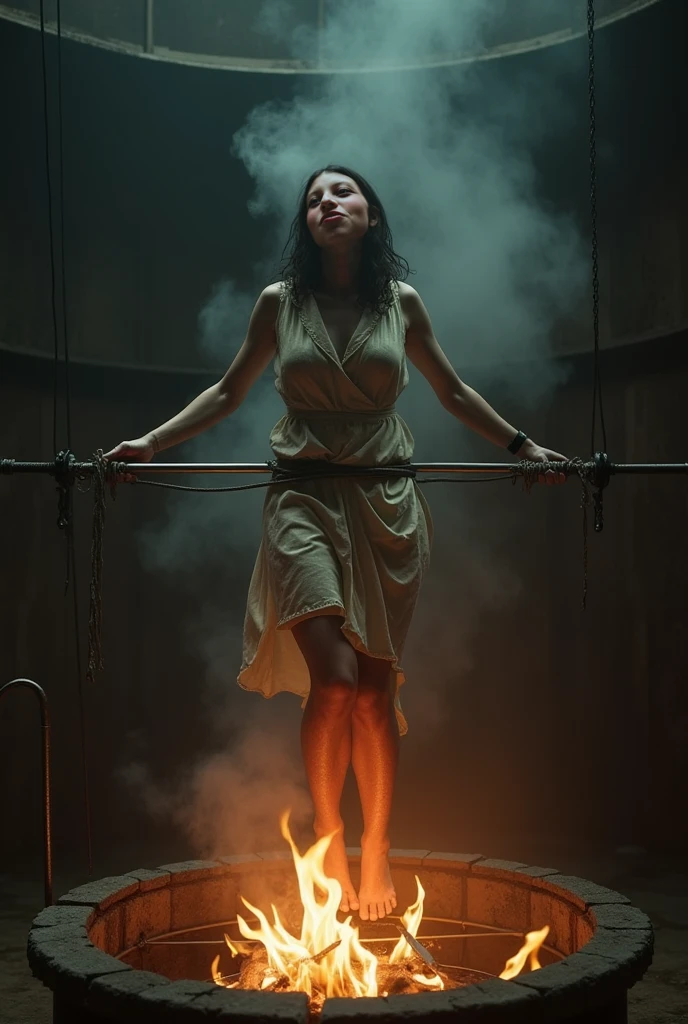 {{{Full nudity}}},{{Candle on female genitalia}},((Low - Angle)),((Crotch lighting,Gloss on the pubic area,Sweat on the pubic area)),(Photo quality, Ultra-realistic), 20-year-old, ((spreading legs)), Body hanging from chains (Raising both arms high), Constraints, (Beautiful ), (Both arms and legs are chained), (鎖でConstraintsされた体), (I can't move), Unable to move freely, (Being tied up), (Sexy pose), Human-like limbs, Human-like face and body, sexual excitement, sexual expression, Museum Shop Window, through the glass of the show window, Let people in suits see a lot, Excited to be seen by many, Stare, Embarrassing, Lined up on display shelves,Lewd,(((I sweated a lot ))),Very beautiful and cute,