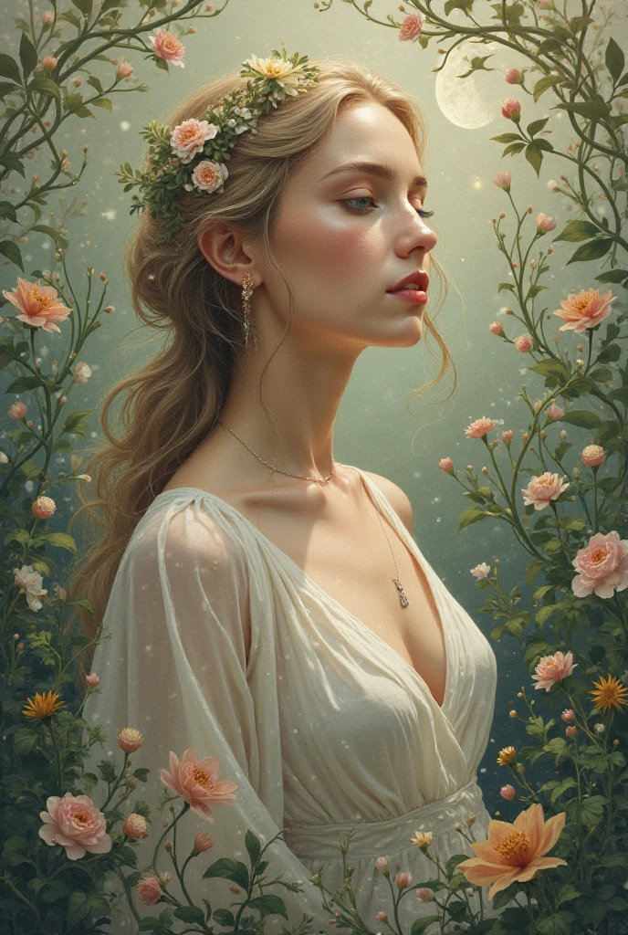 Create an image that captures the essence of classical art and award-winning painting, drawing inspiration from Monet oil paintings. Visualize a enchanting oil painting of beautiful female in a flower garden. Her skin should be meticulously detailed, with eyes that glow with life, and a facial structure that fits the golden ratio of attractiveness, including clear double eyelids and perfectly applied lip gloss on pale lips. | She is dressed in an elegant summer outfit, and she is moving with a dynamic and bold grace. The setting is a seren flower garden, with her poised under the warm light of sunlight, casting striking shadows around her. Capture her from a low angle to reveal her whole body in a dynamic pose, adding to the intensity of the scene. She looks dreamily into the distance, her expression both engaging and ethereal. | Rendered in ultra-high detail and quality, this masterpiece ensures anatomical correctness and textured skin with super detail. With a focus on high quality and accuracy, this award-winning portrayal captures every nuance in stunning 16k resolution, immersing viewers in its lifelike depiction. | ((elegant summer outfit):1.1), ((fancy handgloves):1.1) | (((anatomical correctness))), (((perfect_fingers))), (((perfect_legs))), (((perfect_hands))), ((perfect_composition, perfect_design, perfect_layout, perfect_detail, ultra_detailed)), ((enhance_all, fix_everything)), More Detail, Enhance.
