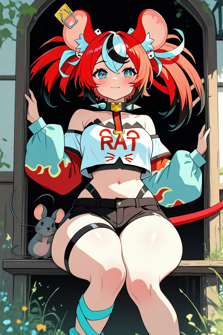 masterpiece, best quality, ultra-detailed, adult Cala 1girl, solo, holding controller, bikini, IncrsHeadphones, knee socks, large breasts, bracelet, full body, high heels, surprised, worried, red hair, spiky hair, full body, looking at the viewer, female focus, green eyes