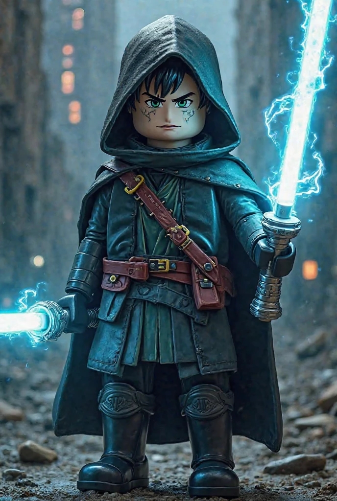 3d rendered character portrait of Jedi kid, holding 1 saber, full pose, with scarf, unreal engine 5, concept art, vibrant colors, glow, trending on artstation, ultra high detail, ultra realistic, cinematic lighting, focused, 8k