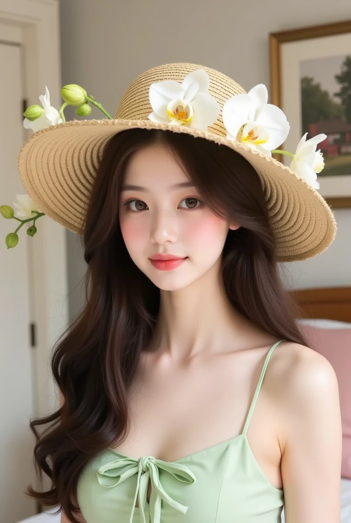 A stunning masterpiece, realistic and top quality depiction of a beautiful girl with shiny, natural skin. This surreal portrait captures the essence of youth and beauty with intricate detail. Sexy outfit made from leaves, sexy posture. Beach landscape.