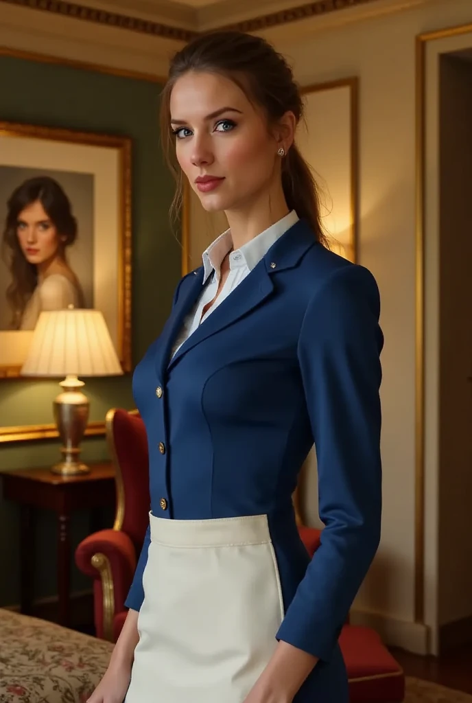 Generate a realistic, human-captured image of a girl in an elegant old money outfit.