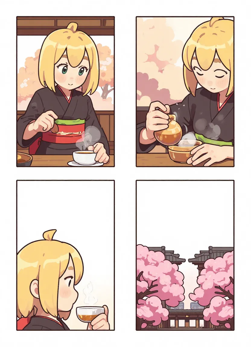 A cup of  sakura tea in an old mistical temple
