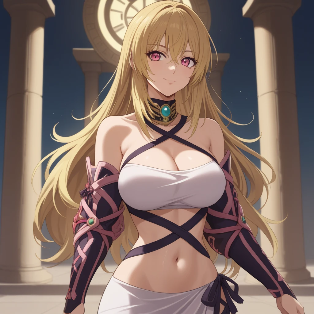 ((Highest quality)), ((masterpiece)), (detailed), (Perfect Face)、The woman is the Greek goddess Tyre, wearing a white Doric chiton from ancient Greece, with medium blonde hair and green eyes.、The woman is in the temple of ancient Greek mythology