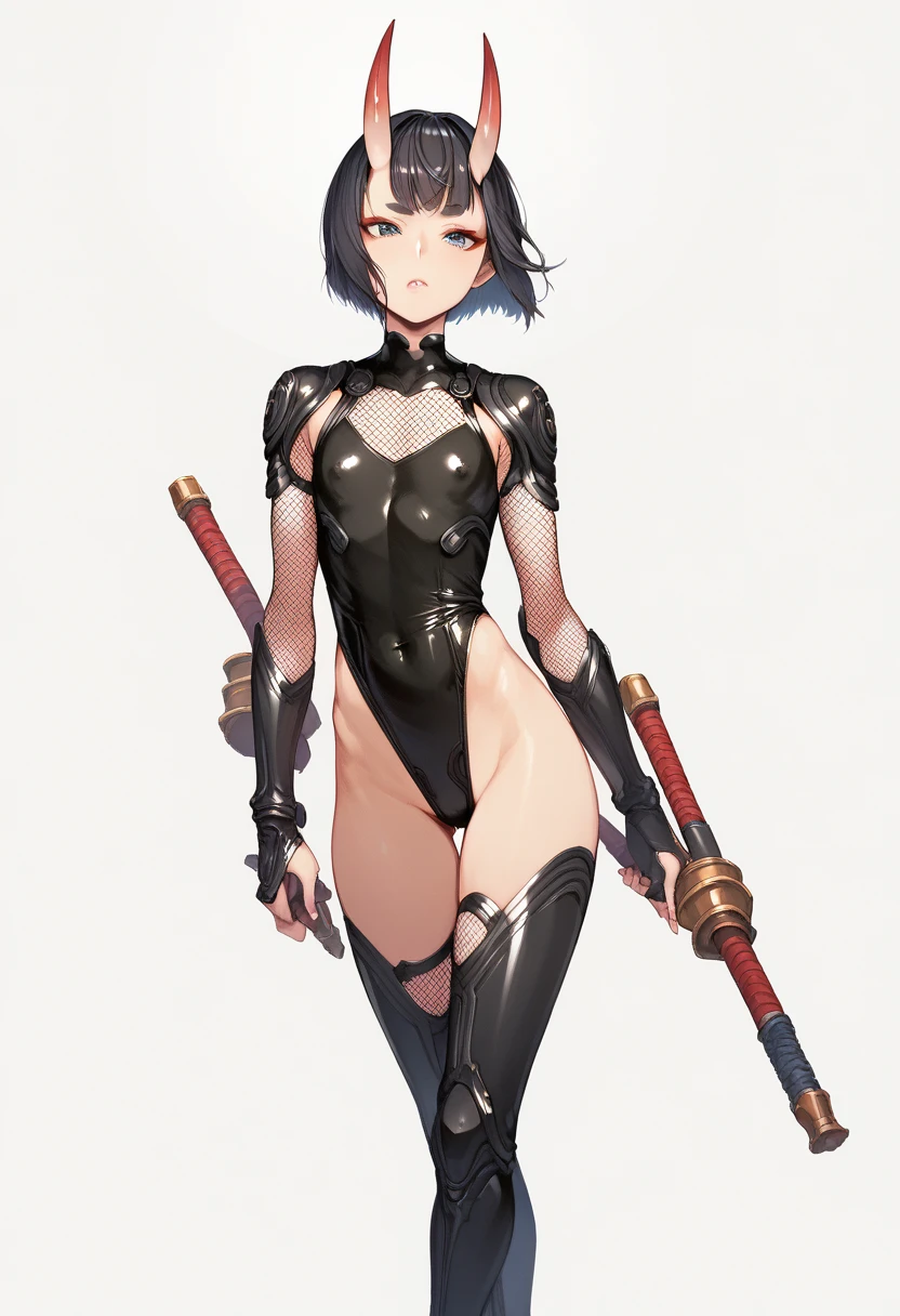 (high resolution, pixel perfect, gorgeous illustrations), (hyper quality, muste piece, etheric: 1.4), ((nsfw)), cowboy shot, face focus, ((1girl)), (boyish, cheeky girl), (((teenage girl))), (((punk))), hot Rocker punk girl, ((((open stance)))), cool atmosphere, yellow eyes, black hair, ((very_short_hair, slicked_back_hair)), ((piercing)), eyelid_piercing, nose_piercing, ((Exquisite face)), angry, ((black_lips)), (gothic_makeup), tattoo, ((muscular_female)), (slender, small breasts), fighter, (((wh_chi_armor))), ((highleg_leotard_armor see_through)), ((cameltoe)), shiny skin, gleaming skin, simple background,