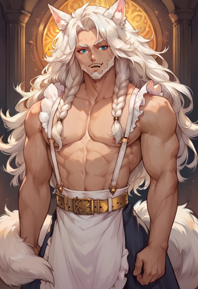 Cat boy tall with long hair and tail and short with bulge
