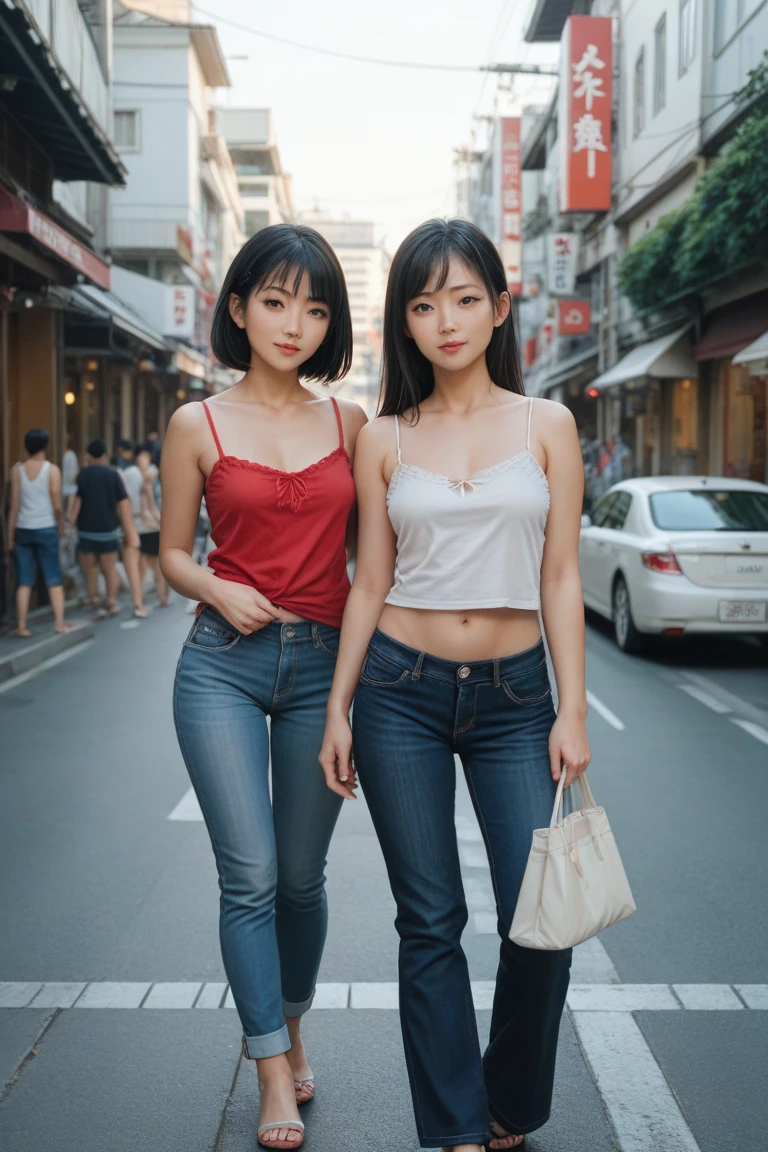 Highly detailed CG Unity 8k wallpaper、Highest quality、Ultra-detailed、masterpiece、Realistic、Photo realistic、Two cute girls drawn with great detail、20-year-old、(Skirt rip)、(Roll up the skirt yourself))、White panties、Panty Focus、blush、Lips parted、Looking at the audience、Semi Body Shot、Wearing a ruffled shirt、A large number of people、Crowded city、