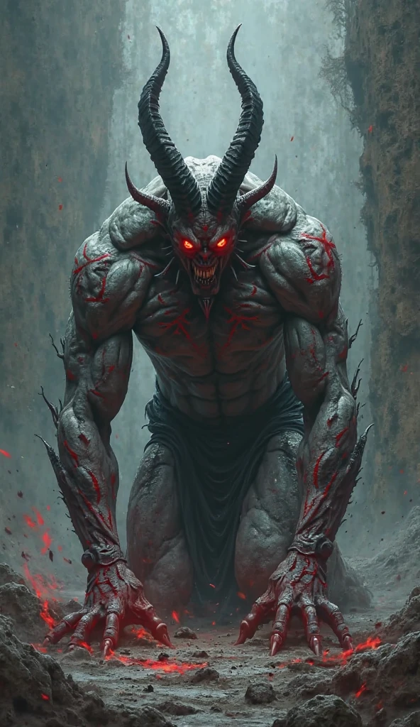 (high quality1.2), (masterpiece1.2), (detailed1.4), 32K UHD, In a chilling display of shockingly violent realism, a summoned demon wreaks havoc in a professional thigh-up photograph. Its grotesque form, twisted and contorted, emanates an aura of malevolence that chills the soul. Behind it, the air crackles with dark energy, and the ground trembles with each step of the demonic entity. Using a Canon EOS R5 with a demonic atmosphere aperture setting (f/1.8), ISO 2000, and a hellish backdrop, the photographer captures the terrifying essence of the scene with unparalleled clarity. The demon's pose is dynamic and menacing, its presence evoking fear and dread, while the intricate details of its monstrous features add to the shocking realism of the image.