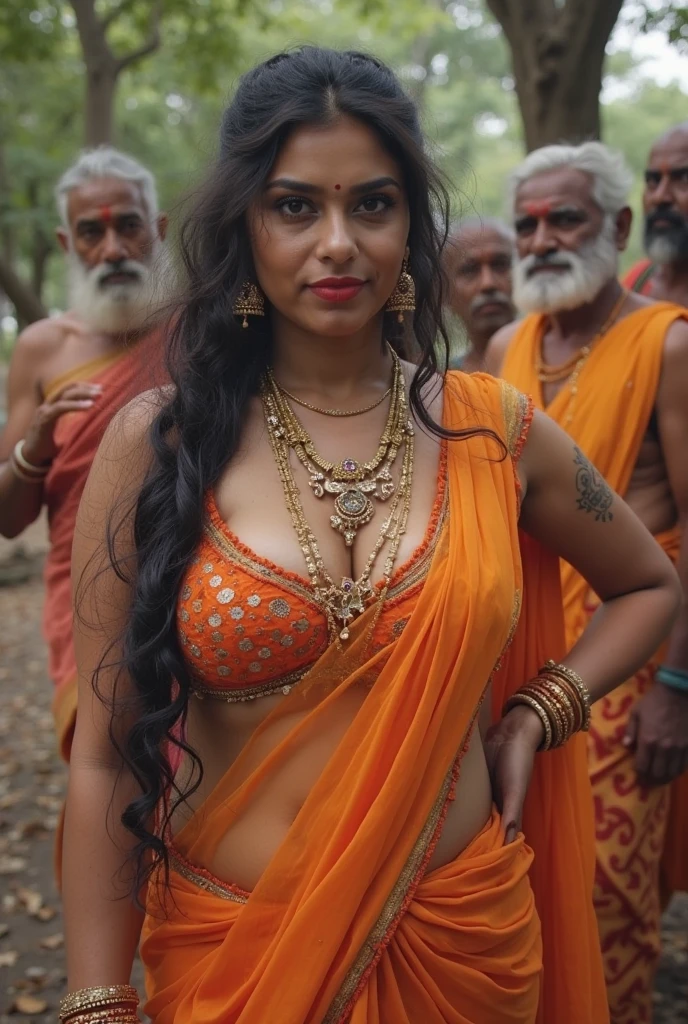 Foto RAW, looks like Nayanthara, excessive sweating, thick figure, curvy, milf, 50 years old Woman, tattoo in the middle of her breast, with realistic Indian headdress , tribal girl, stunning looks, tribal headdress, tattoos, colourful tribal tattoos, tribal white girl, Polynesian tribe, best quality , best cinematic colour grading, detailed lighting,  high resolution  , (pele altamente detalhada: 1.2), 8k UHD, DSLR, soft-lighting, alta qualidade, grain of film, Fujifilm XT3, highly detailed armpits, armpits hair,  fully naked, nipples covered by hai, skin pores, skin texture, high quality skin, 