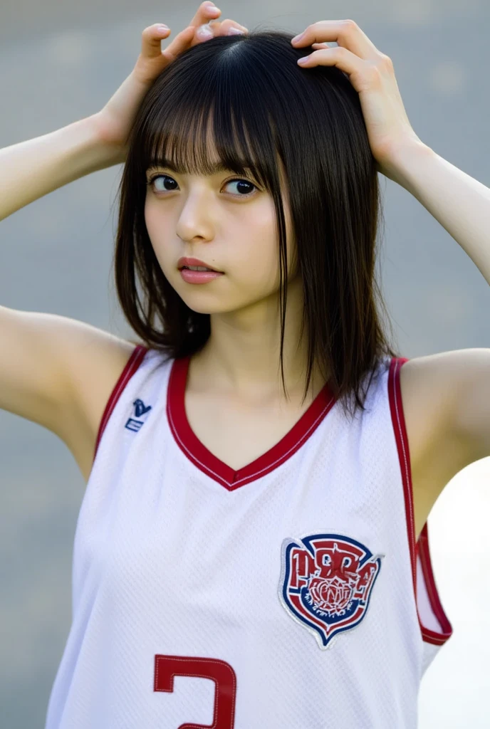 (8k, best quality, masterpiece:1.2), (realistic, photo-realistic:1.37), ultra-detailed,best quality, ultra high res, professional lighting, photon mapping, radiosity, physically-based rendering, cinematic lighting, basketball court,depth of field, sharp focus,sunbeam, good composition,(bokeh:1.2) 1girl,solo,(full body), (closed mouth),beautiful detailed eyes, pose, narrow waist,basketball uniform, black hair,messy hair,long hair floating in wind,(ulzzang-6500:1.2)
mix4, hiqcgbody