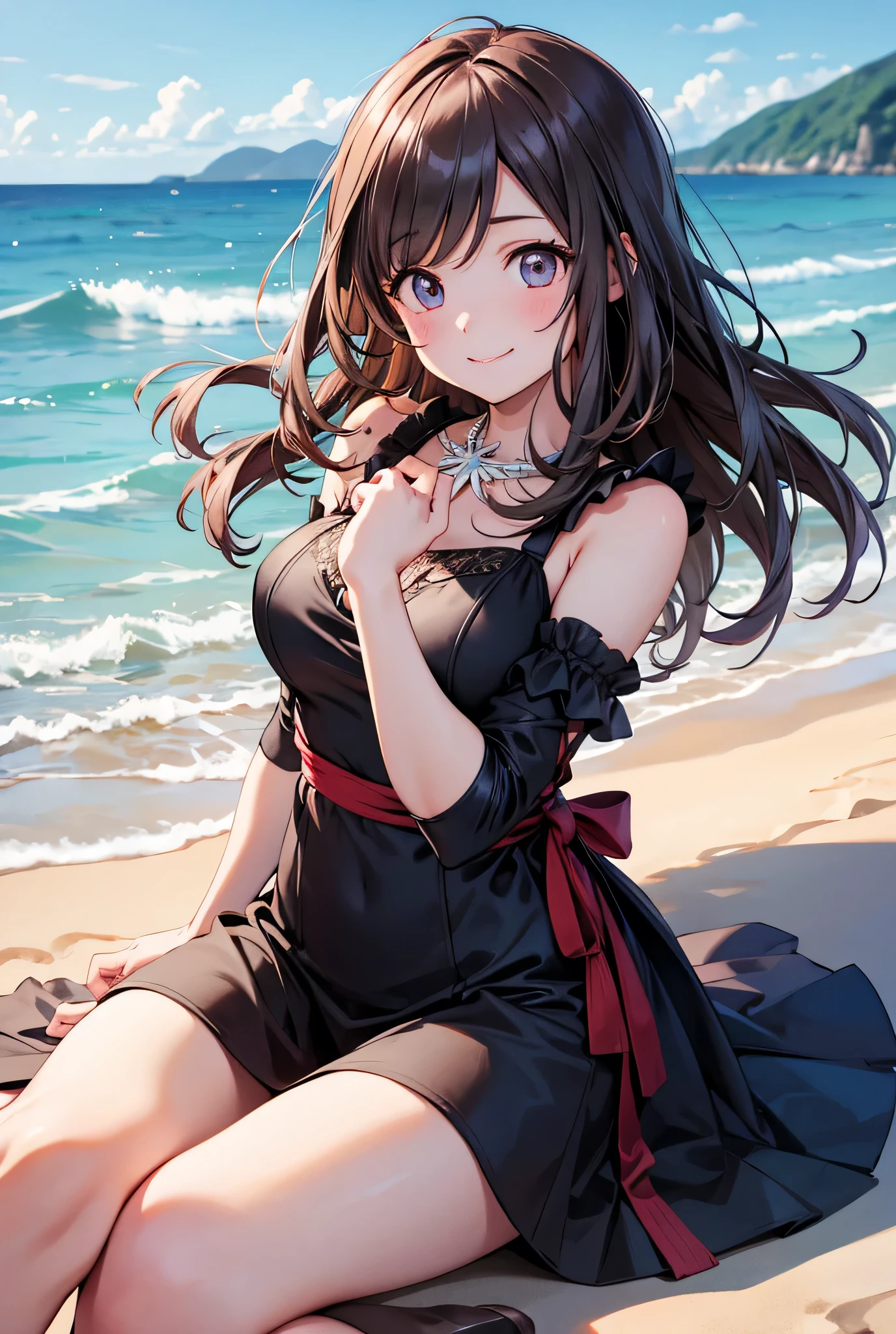 unbelievably detailed, absard dress, ultra-highres, super detailed, top quality,
1 girl, solo, nice hands, perfect hand,
break princess, one piece dress at the beach,
happy smile, smiles, look,
sitting,
from below, cowboy shooting,
Breakslender , cute, perfect symmetrical face, super cute girl, super cute face, Super Precise Eyes, super detailed髪, super cute, Extremely beautiful, Tsukioka Koisho ,
BREAK
on roof of 城, Depth of Field,