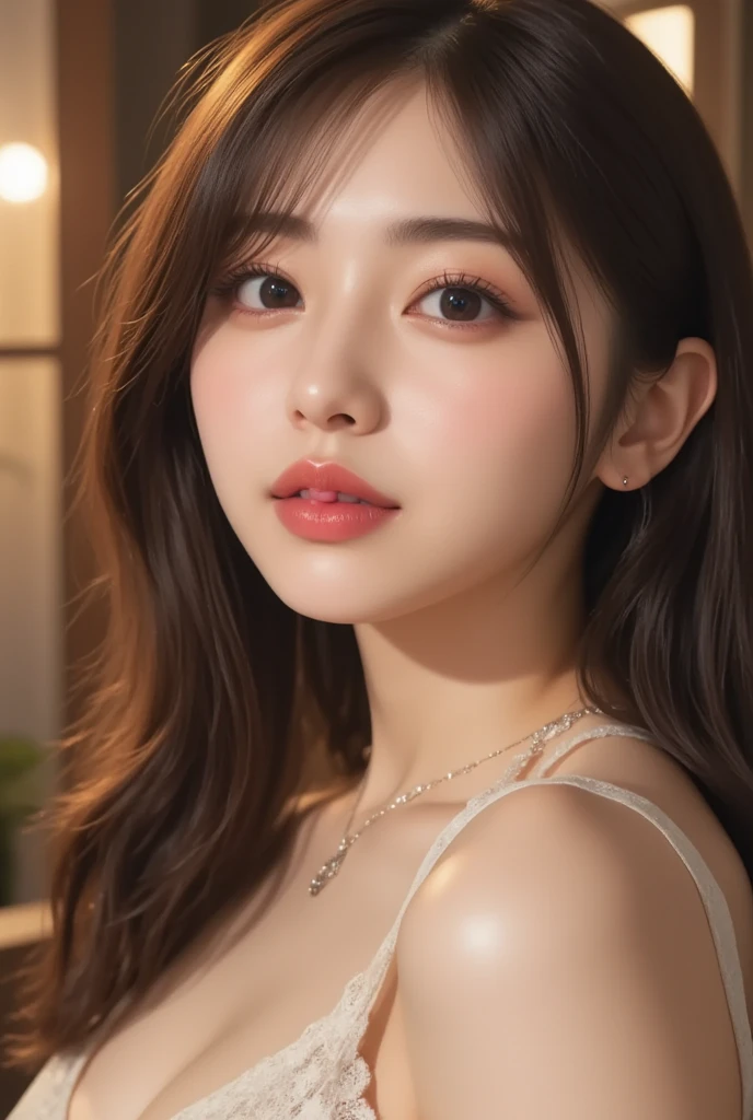 masterpiece, highest quality, Photorealistic, Super detailed, In detail, High resolution, 8k wallpaper, Professional, High level of detail,One Girl, ((Look forward)), ((Only the lips are red)), Collarbone Detail, Perfect Face, Five moles on the face, Straight hair, (Look straight at the camera), 28 years old, ((Full Body Shot)),