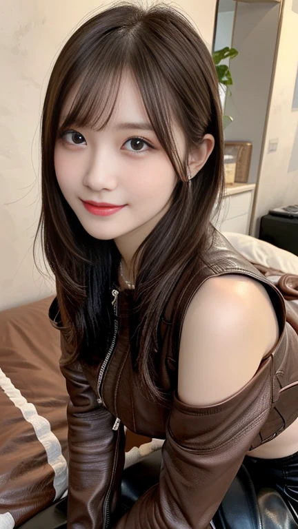 table top, highest quality, figure, Super detailed, finely, High resolution, 8k wallpaper, 完璧なダイナミックな構figure, detailed and beautiful eyes, Gorgeous black spring outfit,ランダムなcute髪,,natural color lip, bold sexy pose,smile、20 year old girl、cute、sexy shot looking at camera,常にblur the background,perfect and beautiful face,Take only the face,Beautiful and dense face、slim face and style,Big eyes、Do gal makeup、Living room of luxury designer tower apartment、blur the background、cute hairstyles、cuteポーズ、make a piece for the camera