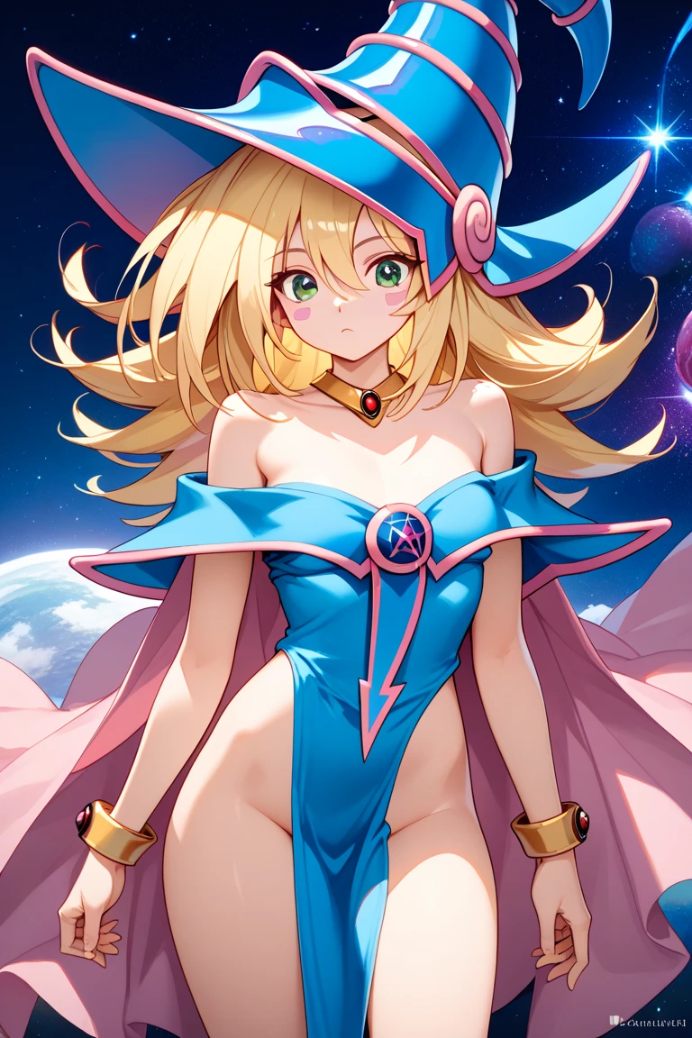 Black Magician Girl, Oskra himself, By Ruby, choker, (Green Eyes:1.5), wide,
Rompers Bare Shoulder, Blue shoes, blush, blush pegatinas, Neckline,Large Breasts, clavicle, Duel Monsters, have, Take it off your shoulders, Pentacles, wizard have, (Blue clothes:1.5), have tacones dorados. Wear gold high heels, Pelele sees me in high heels,
Outdoor Romper,
break (masterpiece:1.2), highest quality, High resolution, unity wallpaper 8k, (shape:0.8), (Beautiful and detailed:1.6), Highly detailed face, Perfect lighting, Highly detailed CG, (Perfect hands, Perfect Anatomy),Starry Sky,smile
