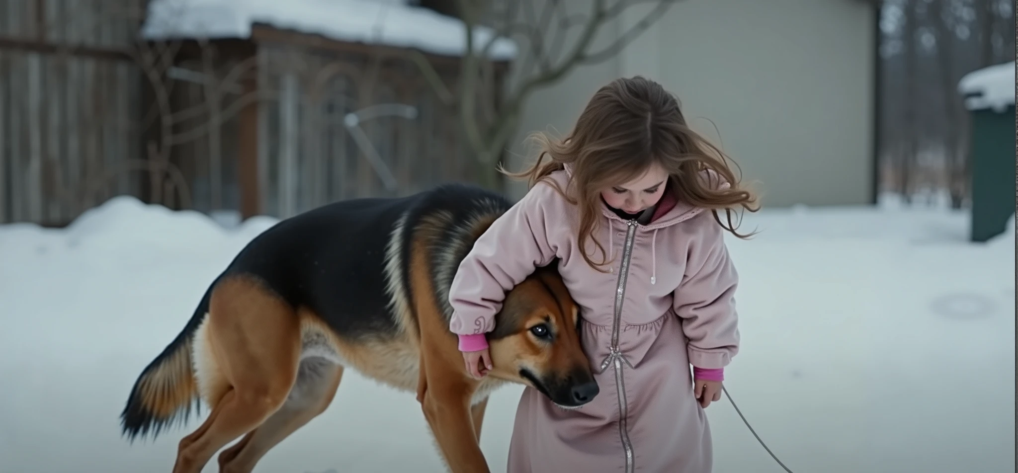 Quiero un cielo, that there is a lady and walking towards her that it is a child and to the side of the a husky dog