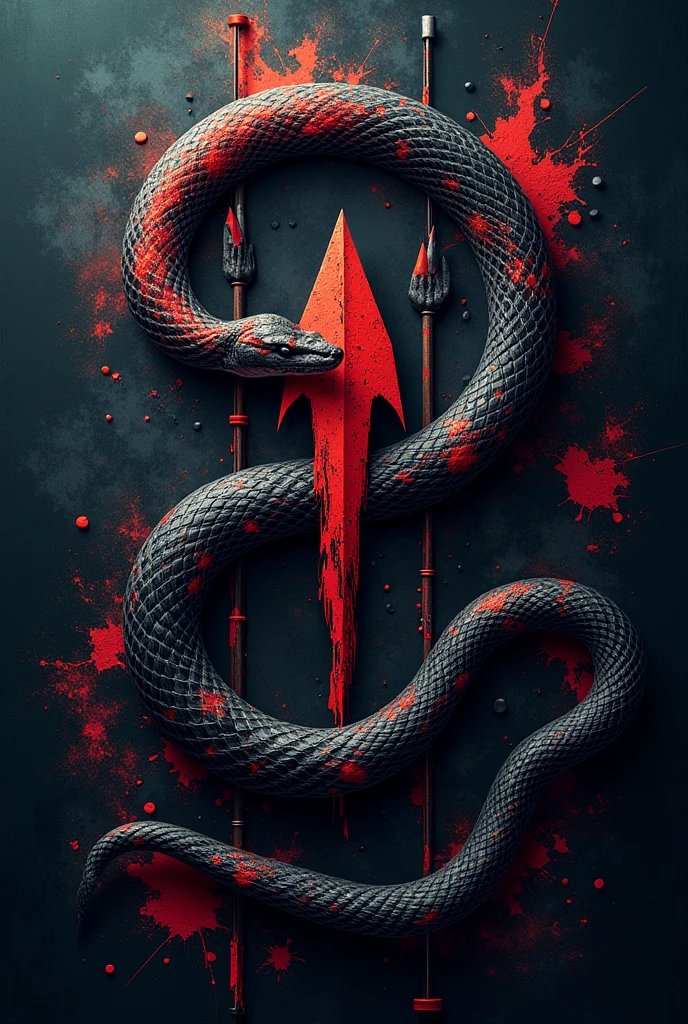 DESIGN FOR A STRAIGHT SNAKE TATTOO WITH BLACK AND RED SPINES