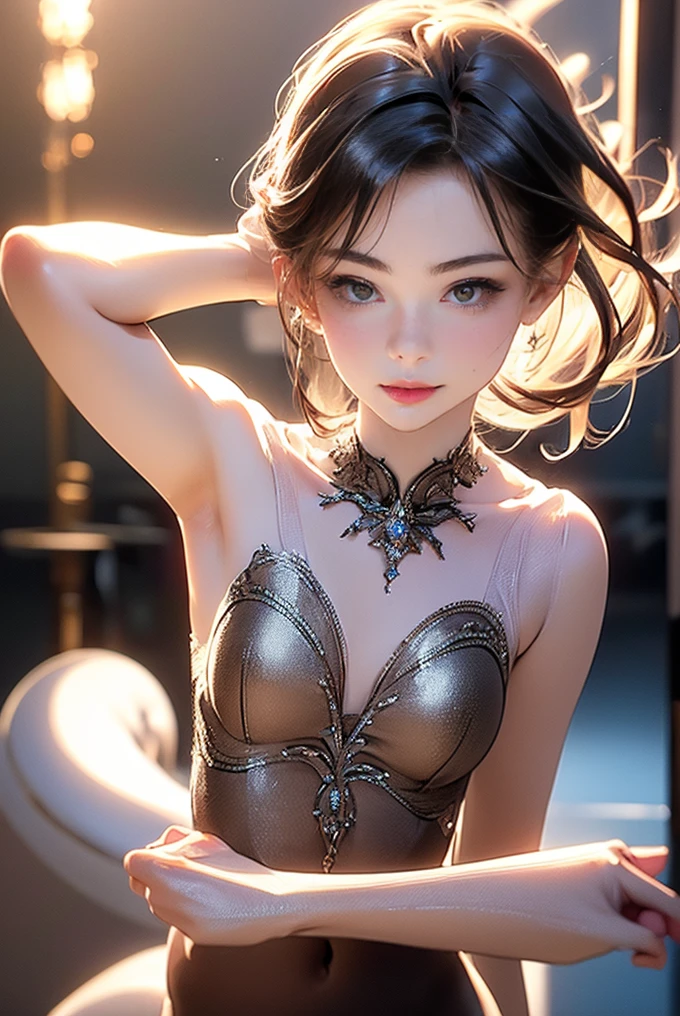 Generated in SFW, Real、(1 Female:1.37), （Face close-up:1.3）, (From the side:1.21), Japanese women, 28 year old supermodel, Skinny body, (very small head), (Very small face), (Perfect Anatomy:1.37), Make your body anatomically correct, (highest quality:1.4), 32k resolution, (Realistic:1.5), (超Real:1.5), (masterpiece:1.2)), (Improvement of quality:1.4),(Highest quality realistic skin texture:1.4), ((Shiny Dress:1.37)), Big earrings, Pearl Necklace, ((Black Background:1.15)), Accurate Fingers, Very detailed, Symmetrical eyes, Thin lashes, Sharpen your eyebrows, ((Very detailed portraits)), Red cheeks, 超Real eyes, Perfect Lips, Perfect Eyes, Perfect Iris, Natural Makeup, [Purple Lipstick], ((A great eye for quality:1.2)), (tired, Sleepy and satisfied:0.0), (Beautiful Lips:1.33), (Great nose:1.2), (Flat Chest), Tight waist, (Slim lower body), Brown Hair, (French twist hair:1.37), (Hair Clip), ((Realistic)), ((Sharp focus)), (Highest Resolution), ((The most ridiculous quality)), ((masterpiece)), Professional Cinema Lighting、（Perfect Body Proportions), (Perfect hands), （Perfect Fingers），(Oily skin:1.5)