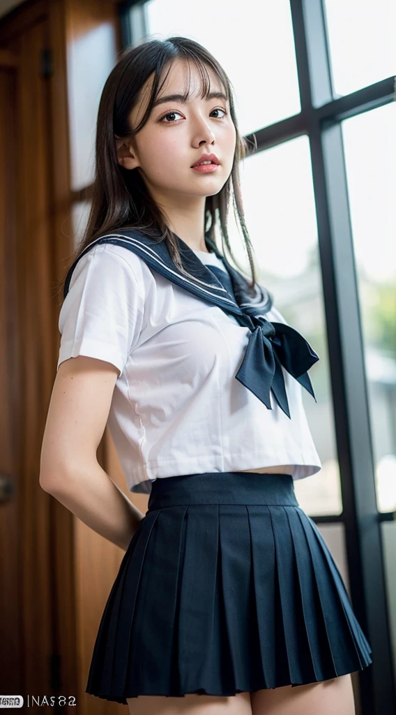 Very detailedな CG Unity 8k 壁紙, Highest quality, Very detailed, masterpiece, Realistic, photo Realistic, Photographing the whole body from a distance、Very detailedなかわいい 14 歳の女子, (((Try lifting your skirt))), (Lift it yourself), Camel Toe、Natural Makeup、(masterpiece:1.3, Highest quality, Ultra-high resolution, Very detailed), (Realistic:1.1, photoRealistic:1.4)、School Life、In the classroom、Enjoying alone、Blushing、Xiaowa、Beautiful detailsまでこだわった髪, Beautifully detailed face, Beautiful details, Camel Toe、Beautiful clavicle, Beautiful body, Beautiful breasts, Beautiful thighs, Beautiful feet, Beautiful fingers,
View your viewers, 1 Girl, Japanese, 14-year-old girl、smile、Perfect Face, (Perfect Anatomy, Anatomically correct), Cute and symmetrical face, Baby Face, 細部にまでこだわったWhite skin, Skirt flip、Camel Toe、Skirt flip、((Lower body naked))、((Wear loafers and socks))、(Cute side twin tails:1.5,brown、Scrunchie), Asymmetrical bangs, black eye, Long eyelashes, (Small Box)、Very slim figure、thin, blush, Lips parted, Looking at the audience ((Cute short-sleeved sailor uniform:1.5))、In a Japanese classroom、Detailed slender legs、White skin、Skirt flip、Camel Toe、Skirt flip、(2 legs、Black knee-high socks:1.2)、((One young junior high school student))