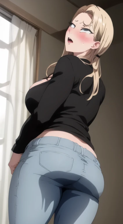  rangiku matsumoto, Long Hair,Slender and sexy woman,,deep throat,Black thigh-high boots,Beige jean shorts,Roll up your sleeves,