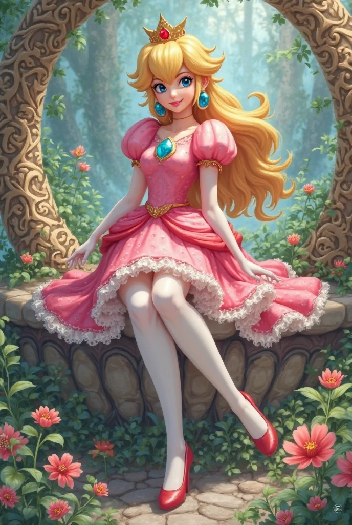 (Princess Peach:1.5),(sexy maid:1.2),(magical forest:1.2),(cutesexyrobutts:1.2),(RossDraw 2.5:1.1),(KDA:1.1),(WLOP:1.1),(Sakimichan:1.1),(watercolor:1.2)