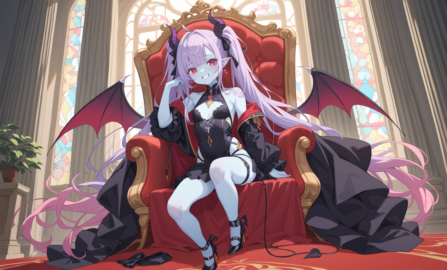 Anime girl sitting on the throne, beautiful Succubus, Demon anime girl, Beautiful and elegant demon queen, Succubus in tight short dress, goth girl anime girl, beautiful vampire queen, Succubus | middle Ages, Popular topics on artstation pixiv, guweiz on pixiv artstation, seductive anime girl, Succubus, guweiz on artstation pixiv