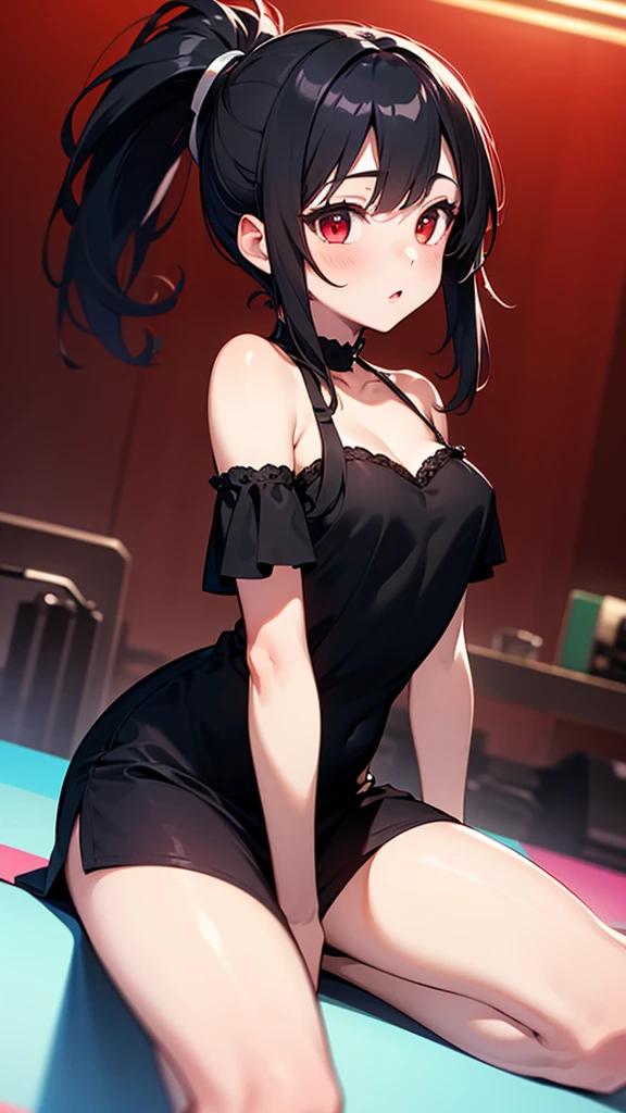 1girll, 独奏, Black sexy bra（The kinky is exposed ）, Over-the-knee white stockings，Barefoot, Black JK skirt（The reveal panties）, tmasterpiece, Best quality at best, realisticlying, ultra - detailed, (White and tender skin, perspired:1.4), absurderes, looking at viewert, with short black hair, with brown eye,slenderness,Dynamic light and shadow,A high resolution,Sharp focus,depth of fields,The eyes are delicate,Sharp pupils,pupil realistic,(smallunderboob:1.6),(Thigh thick:1.0),Bedrooms,on the floor on all fours，Tummy down，Reach forward with your hands to the ground，Kneel at your feet，Butt up，Expression of grievance，Tears welled up from her face，shot from rear，The butt can be seen in the photo、boobgasm、upper legs、stocklings、short  skirt、pantiess
