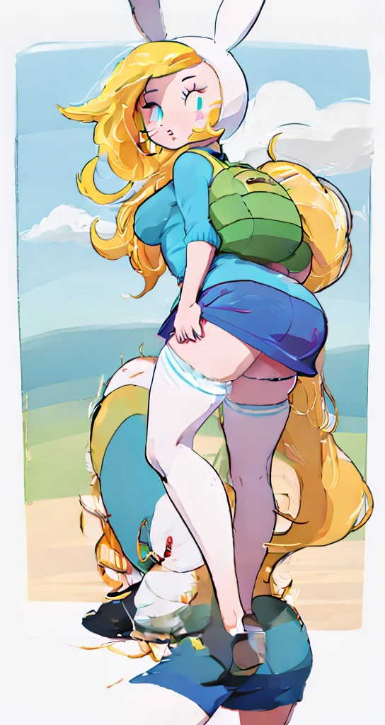 (masterpiece:1.2, best quality), (highly detailed:1.3), 1girl, 18yo girl, blond long hair, (zelda),breat of the wild juicy butt, happy, smiling, looking at camera, rear view, like able cute face, perfect even blue eyes, bitchy, rude attitude