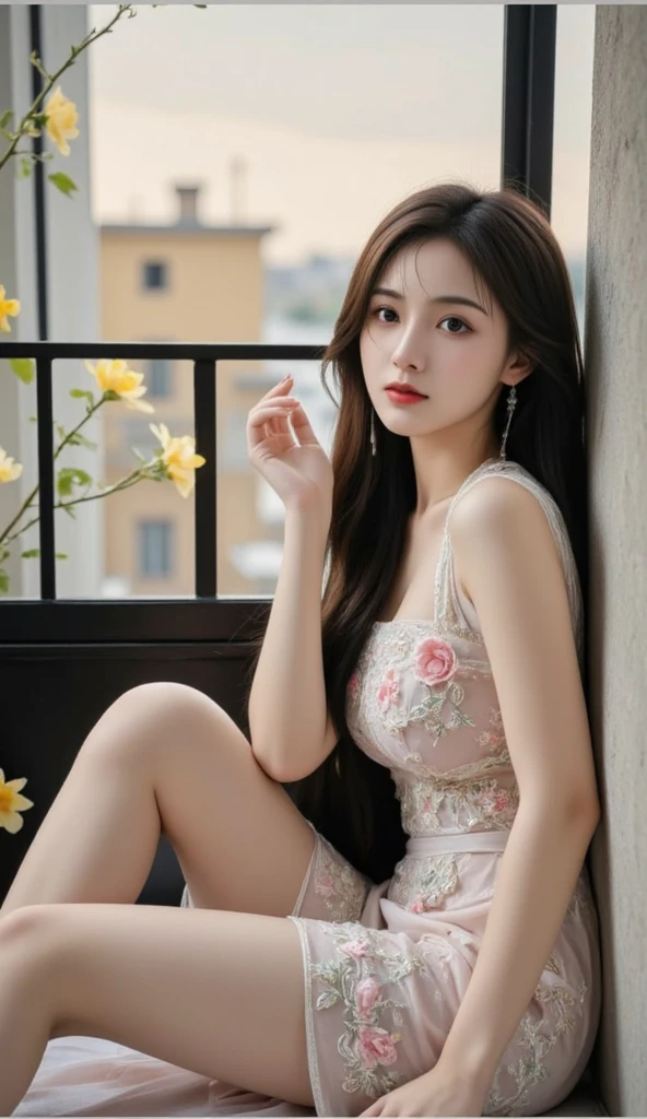 a beautiful Korean young girl, (((18 years young girl))), detailed face with beautiful eyes and lips, long black silky hair, stylish hair, hair pin, romantic Eyes, beautiful eyes, smiley face, very precious smile, happy face, glow face, perfect young round breasts, Bright and soft thighs, beautiful realistic knees, glow skin, bright skin, realistic skin, realistic smile, cutest smile, realistic body, Perfect Figure, realistic legs, realistic leg fingers, realistic arms, realistic hands, realistic hand fingers, sitting beside banana fruit orchards, ((Pink colour Spaghetti Strap Scoop-Neck Lace Trim Bow Detail Mini A-Line Dress)), ((above knee length dress)), ((detailed Scoop-Neck Lace Trim Bow Detail Mini A-Line Dress)), standing, High resolution dress quality, stylish dress, detailed dress, ultra detailed dress, luxury dress, , stylish look, stylish angle, dynamic angle, dynamic pose, day light, photorealistic, realistic, masterpiece, ultra-detailed,8k, (best quality,8k,highres,masterpiece:1.2),ultra-detailed,(realistic,photorealistic,photo-realistic:1.37), highly detailed, cinematic lighting, vibrant colors, warm tones, masterpiece, highres, warm lighting, vibrant colors, soft focus, elegant, cinematic, highly detailed, professional digital art, UHD, Ultra HD, ultra realistic, hyper realistic, ultra sharp, vivid, realistic atmosphere, Beautiful rally atmosphere in background, beautiful background, detailed orchards background, hyper-detailed background, orchards, cinematic photography, award winning Photography, Very High Resolution picture quality, full-body shot,