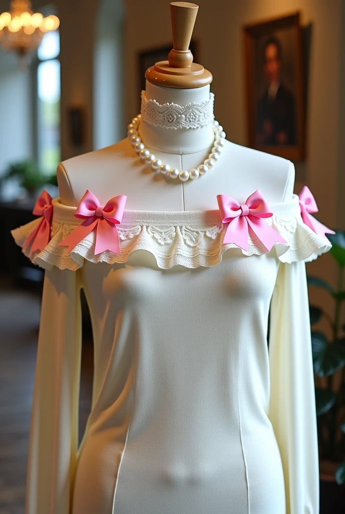 blonde woman in a white dress with pink ribbons and a pink hat, Shoelaces and ribbons, pink body harness, roupa de babados, branco e rosa, lingerie, espartilho, e 2K Cutecore Clowncore, linda Delphine, Bralette, vestido com um babado ((esfarrapado)), lingerie!!, traje de fantasia, corpo rosa, Deusa loira