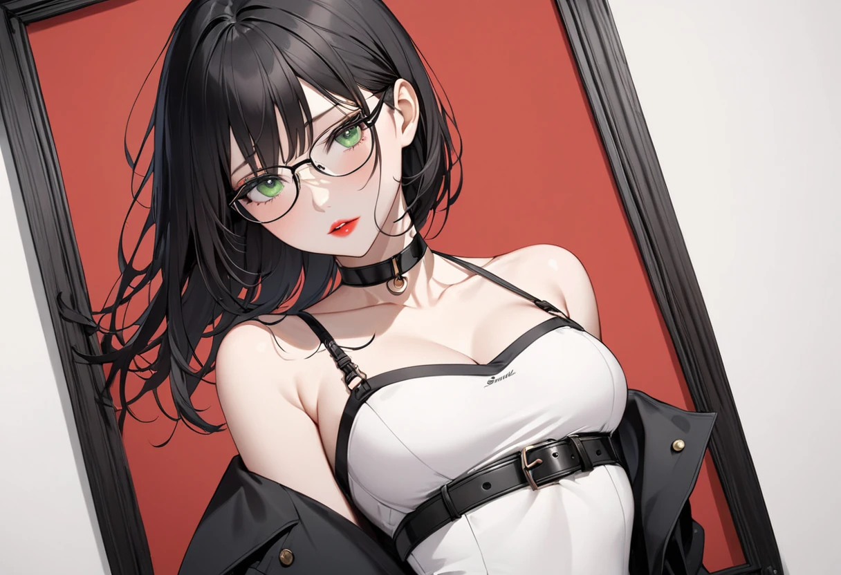 masterpiece、top-quality、hight resolution、High-quality images、8K、1womanl、detaileds、Detailed eye depiction、skin gloss、Lustrous black hair、Monochrome grayscale、Lisa、portlate、Silver-rimmed glasses、professor