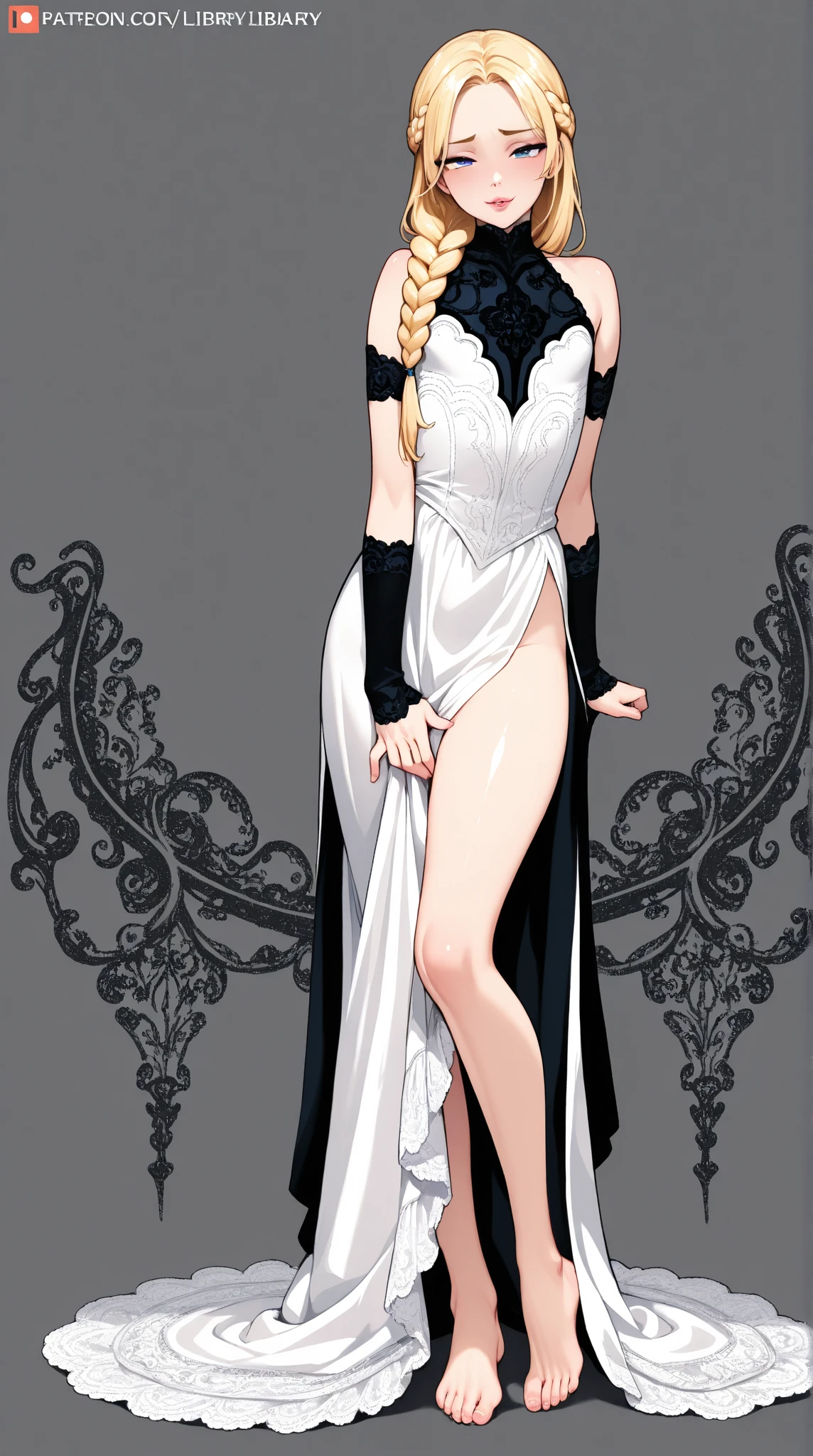 Highest image quality，a beauti，Large white sheer gauze woven breast，Black silk long legs，pretty high-heel，A full-body photo of your figure