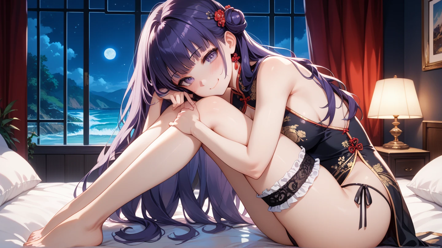 (1 girl), type: Digital Art
Style: Anime style Color: Predominantly red with black and white contrasts,
Eye color: bright crimson red, with luminous highlights.
Hair color Black with red highlights,
Hairstyle: Long with twintails, adorned with traditional red and gold hair ornaments, (((smile))), closed mouth, muscular legs, (((beach scene))), Standing, manicured nails, red nails, ((wearing a very short bikini)), (wearing a red high heel shoe), HDR, ultra quality, glowing eyes, masterpiece