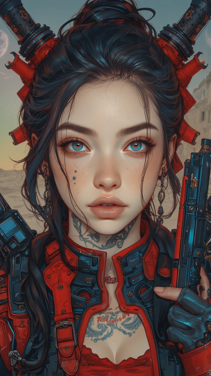 (((mulher))), (((melhor qualidade))), (((obra prima))), (((adulto))), (((1girl))), ((( corte de cabelo bob ))), A 25-year-old Asian woman cyberpunk gladiator with perfect body, shoulder pads with metal spines, Gladiadores do Brooklyn, (( corte de cabelo bob )), tiny leather panties, camiseta de time de rugby rasgada, quase nua no estilo selvagem urbano de Simon Bisley para a capa da revista Heavy Metal, Cabelo loiro curto, Minimum clothing, Metal protection on the left arm with intricate graphics, Dark red with white stars and zigzag striped pattern, azul marinho e branco, armadura, cheio de espinhos, (((do joelho pra cima))), cabelos loiro branco curto, no fundo uma parede pintada por Shepard Fairey com um design intrincado