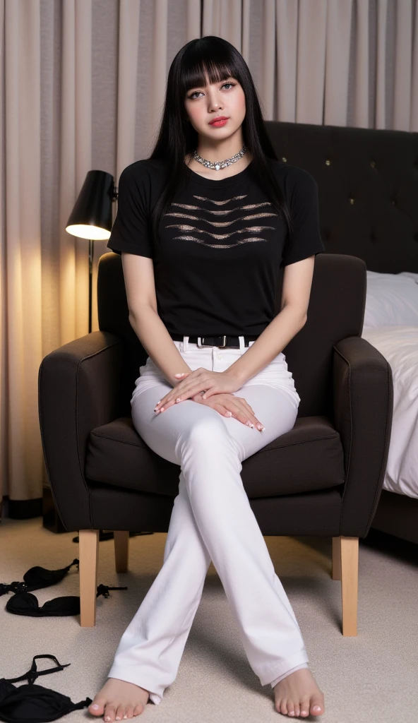 Japanese old woman 78 years old Black hair, seductive smile, bright red lipstick, too skinny, extremely skinny, extremely slender, skinny body No bra
Office lady in a white blouse with a low neckline, red tight skirt, red stiletto shoes, sitting on a chair with her legs open, revealing her panties
