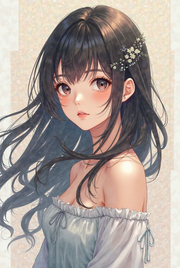 1girl,big ??????, showing ??????, cleavage, hot girl,long hair ,black hair , beautiful girl