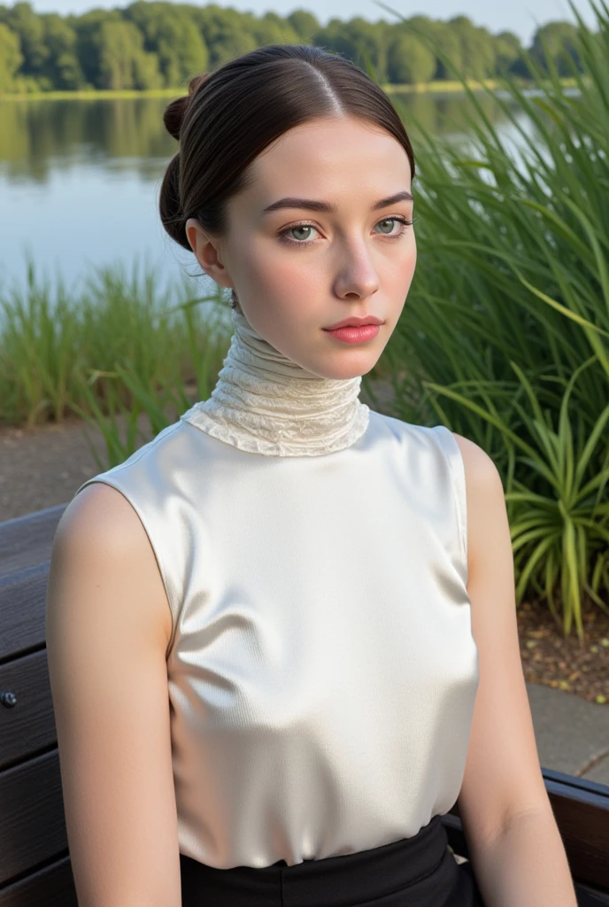1girl,white dress,turtleneck,sleeveless,blurry background,sexy pose,best quality,masterpiece,illustration,an extremely delicate and beautiful,CG,unity,8k wallpaper,Amazing,finely detail,masterpiece,official art,extremely detailed CG unity 8k wallpaper,incredibly absurdres,huge filesize,ultra-detailed,highres,extremely detailed,beautiful detailed girl,realistic,full frontal,outdoors,light contrast,,<lora:Elle Fanning_20240508044756:0.8>